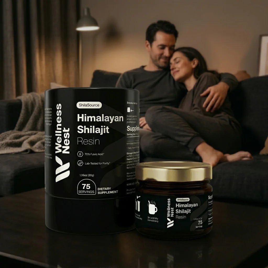 ShilaSource Himalayan Shilajit Resin de Wellness Nest - produit et pot avec couvercle doré